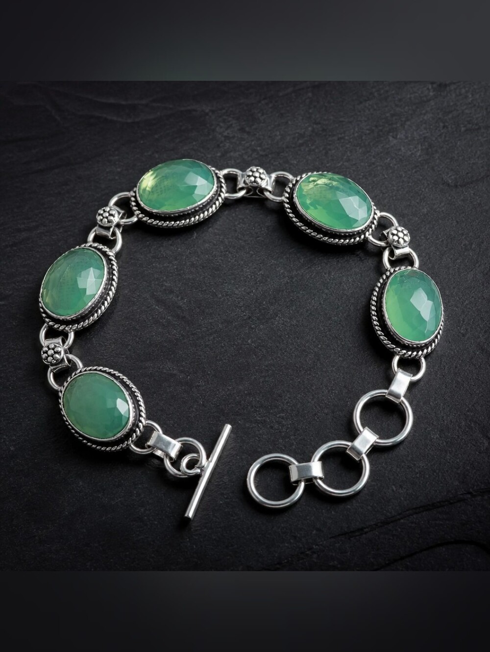 925 Sterling Opal Link Bracelet Handmade